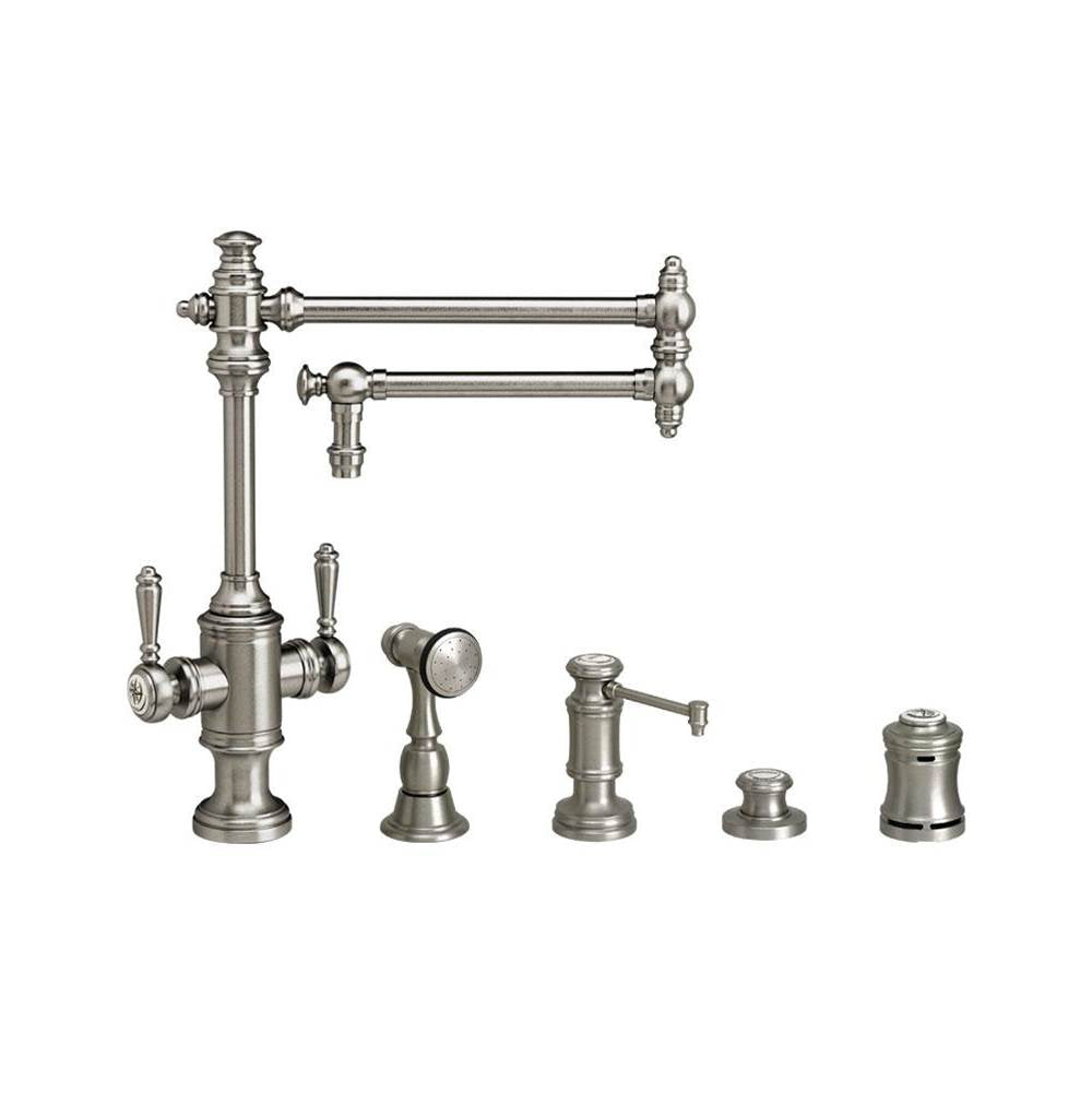 Waterstone - Waterstone Towson Two Handle Kitchen Faucet - 18'' Spout - 4pc. Suite - Unlacquered Polished Brass