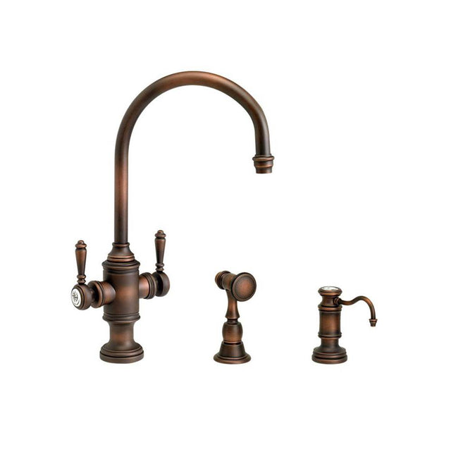 Waterstone - Waterstone Hampton Two Handle Kitchen Faucet - 2pc. Suite - Unlacquered Polished Brass