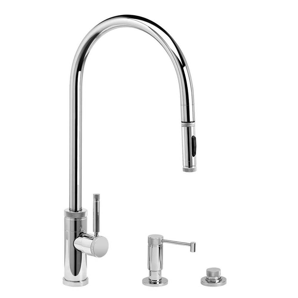 Waterstone - Waterstone Industrial Extended Reach PLP Pulldown Faucet - Toggle Sprayer - 3pc. Suite - Unlacquered Polished Brass