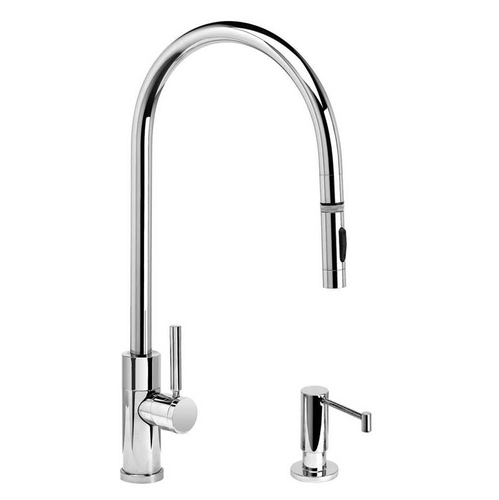 Waterstone - Waterstone Modern Extended Reach PLP Pulldown Faucet - Toggle Sprayer - 2pc. Suite - Unlacquered Polished Brass