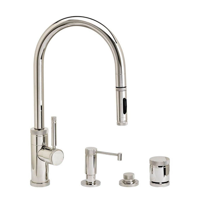 Waterstone - Waterstone Industrial PLP Pulldown Faucet -Toggle Sprayer - 4pc. Suite - Unlacquered Polished Brass