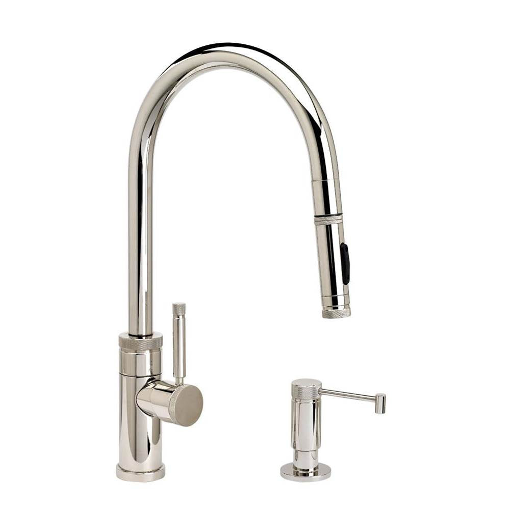 Waterstone - Waterstone Industrial PLP Pulldown Faucet - Toggle Sprayer - Angled Spout - 2pc. Suite - Unlacquered Polished Brass