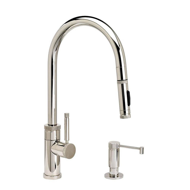 Waterstone - Waterstone Industrial PLP Pulldown Faucet - Toggle Sprayer - Angled Spout - 2pc. Suite - Unlacquered Polished Brass