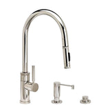 Waterstone - Waterstone Industrial PLP Pulldown Faucet - Toggle Sprayer - Angled Spout - 3pc. Suite - Unlacquered Polished Brass