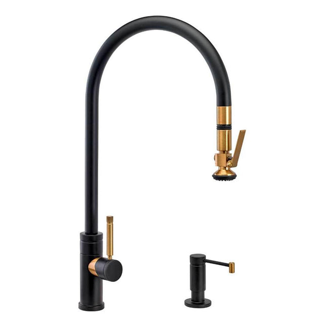Waterstone - Waterstone Industrial Extended Reach PLP Pulldown Faucet - Lever Sprayer - 2pc. Suite - Unlacquered Polished Brass