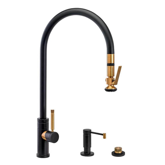 Waterstone - Waterstone Industrial Extended Reach PLP Pulldown Faucet - Lever Sprayer - 3pc. Suite - Unlacquered Polished Brass