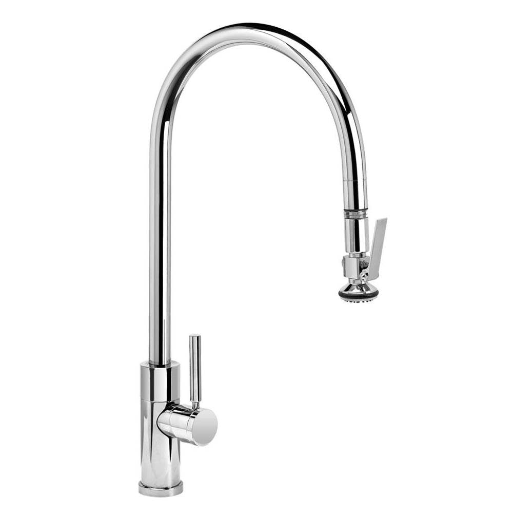 Waterstone - Waterstone Modern Extended Reach PLP Pulldown Faucet - Lever Sprayer - Unlacquered Polished Brass