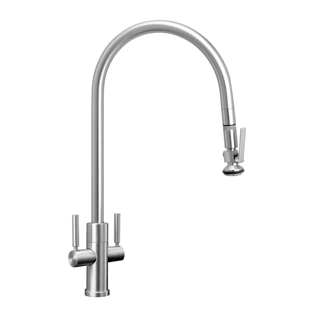 Waterstone - Modern Extended Reach 2 Handle Plp Pulldown Faucet - Lever Sprayer - Unlacquered Polished Brass