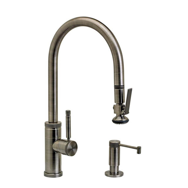Waterstone - Waterstone Industrial PLP Pulldown Faucet - Lever Sprayer - 2pc. Suite - Unlacquered Polished Brass