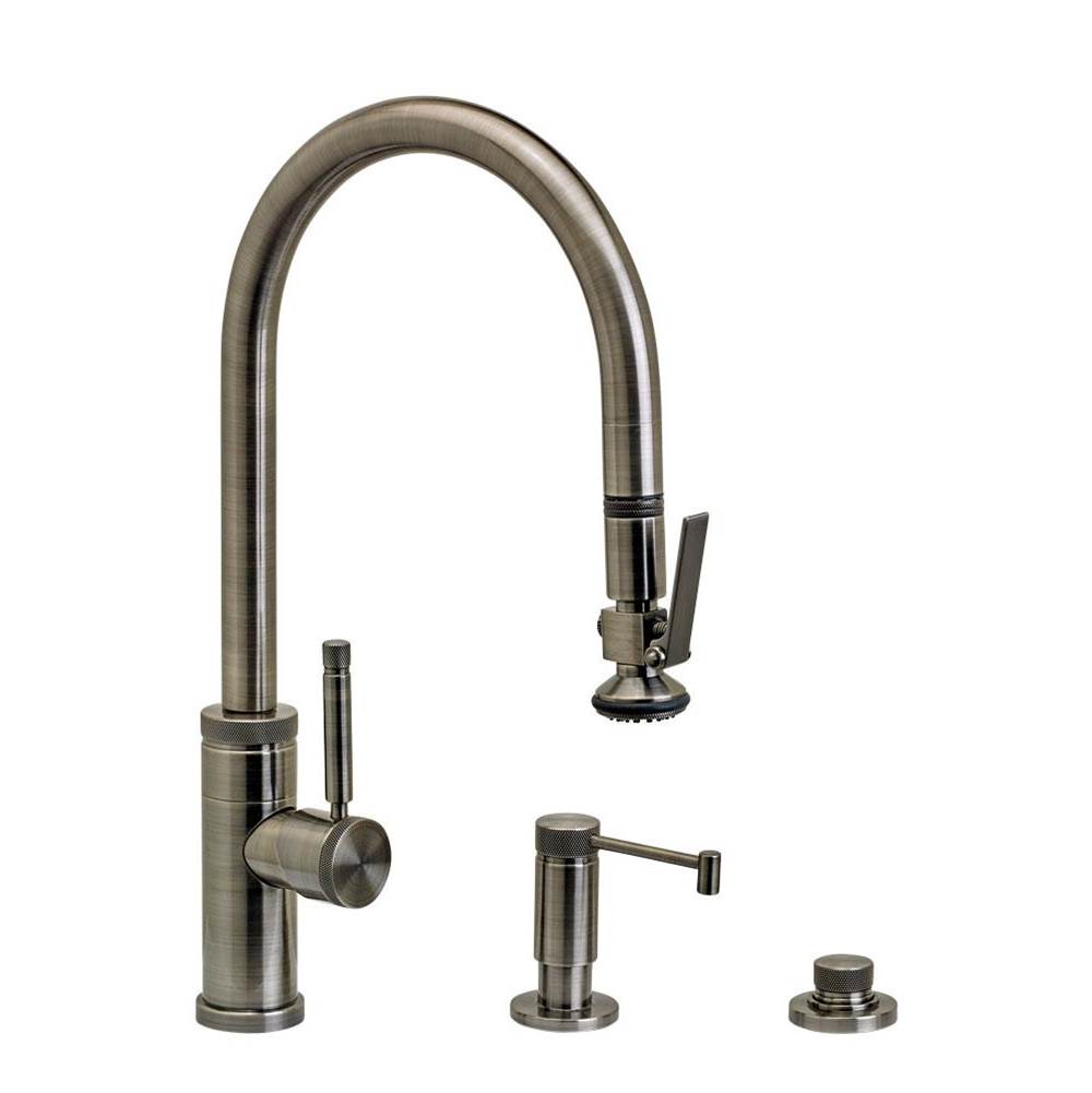 Waterstone - Waterstone Industrial PLP Pulldown Faucet - Lever Sprayer - 3pc. Suite - Unlacquered Polished Brass