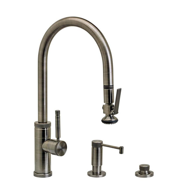 Waterstone - Waterstone Industrial PLP Pulldown Faucet - Lever Sprayer - 3pc. Suite - Unlacquered Polished Brass