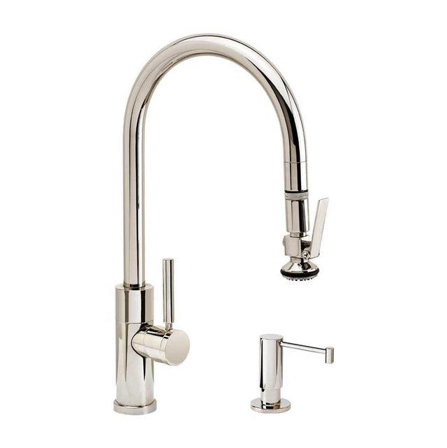 Waterstone - Waterstone Modern PLP Pulldown Faucet - Lever Sprayer - 2pc. Suite - Unlacquered Polished Brass