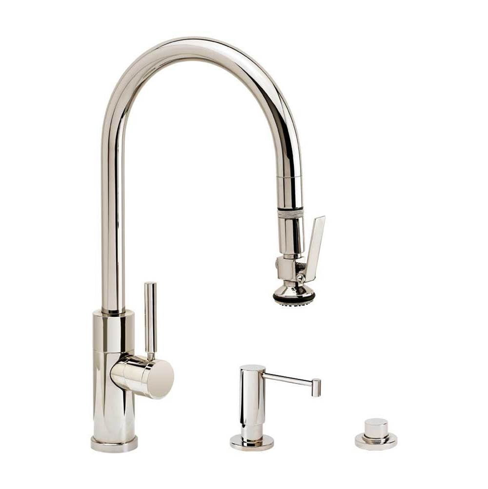 Waterstone - Waterstone Modern PLP Pulldown Faucet - Lever Sprayer - 3pc. Suite - Unlacquered Polished Brass