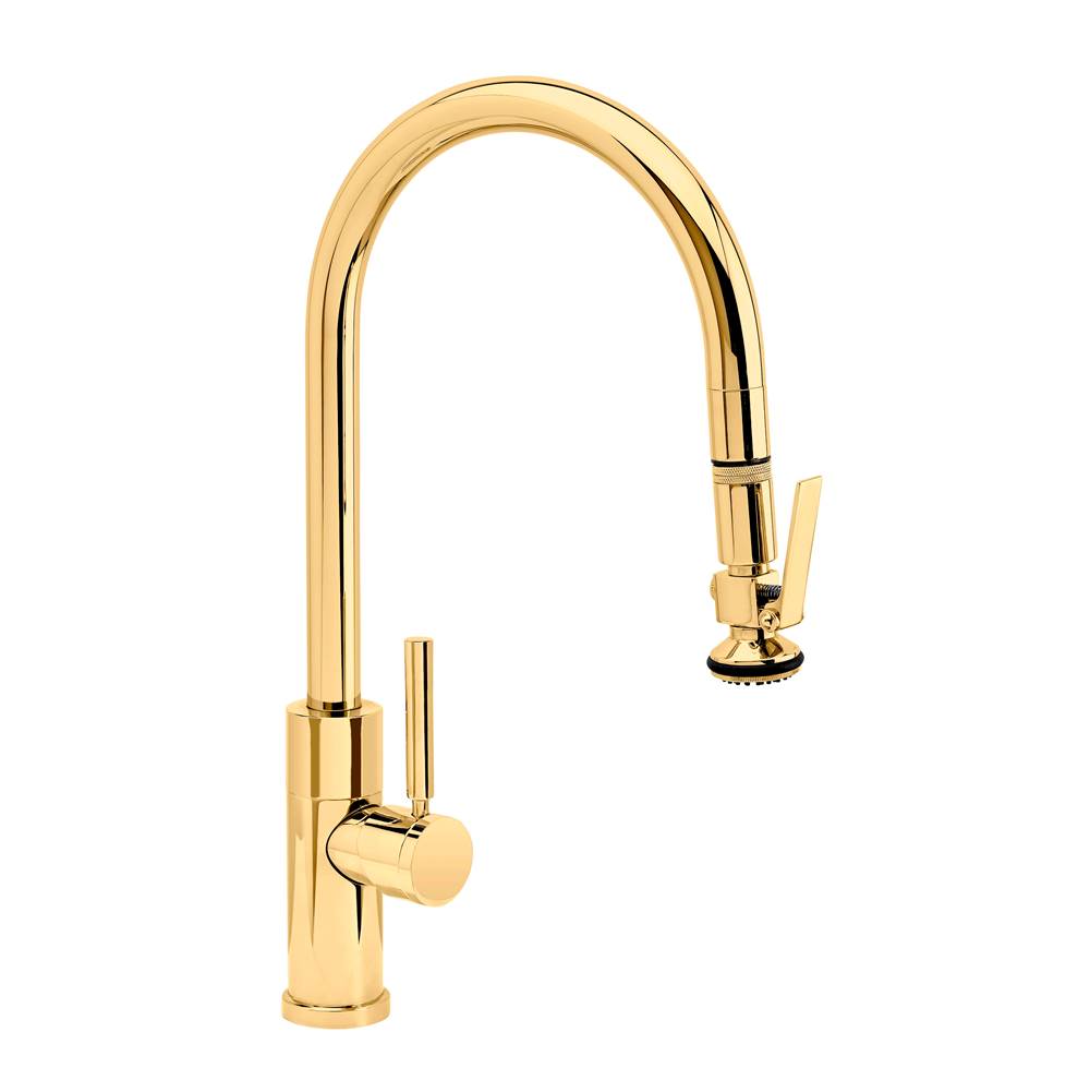 Waterstone - Waterstone Modern PLP Pulldown Faucet - Lever Sprayer - Angled Spout - Polished Brass