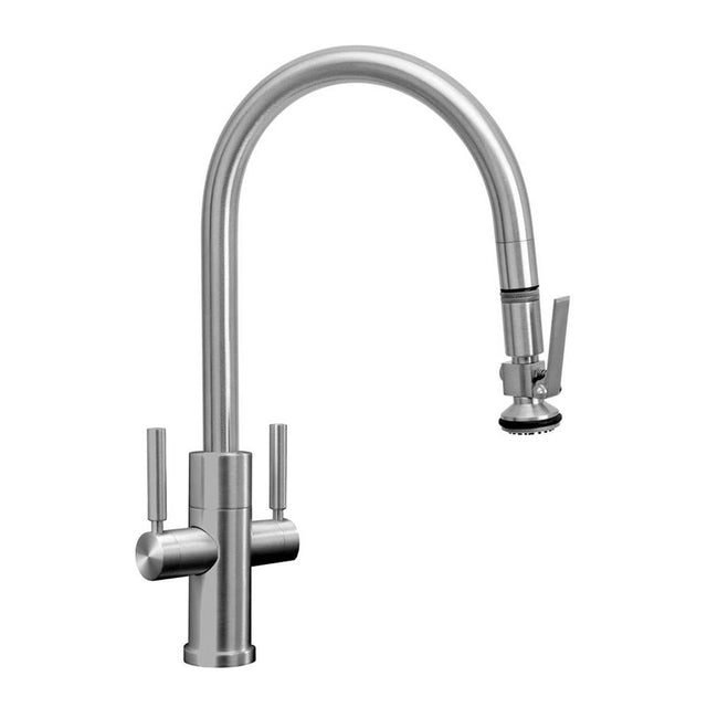 Waterstone - Modern 2 Handle Plp Pulldown Faucet - Angled Spout - Lever Sprayer - Unlacquered Polished Brass