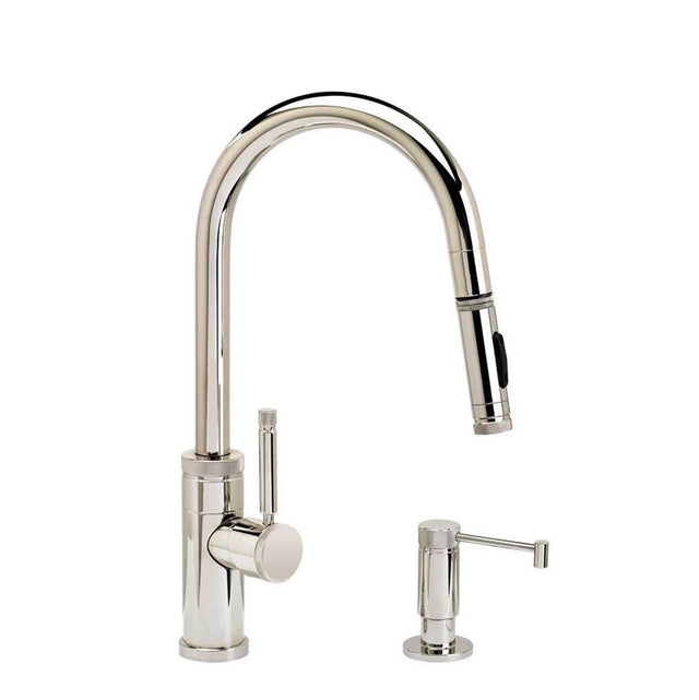 Waterstone - Waterstone Industrial Prep Size PLP Pulldown Faucet - Toggle Sprayer - Angled Spout - 2pc. Suite - Unlacquered Polished Brass