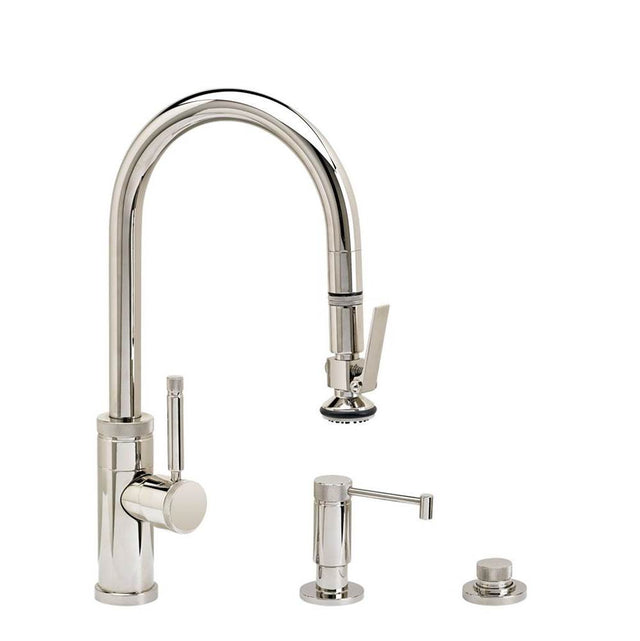 Waterstone - Waterstone Industrial Prep Size PLP Pulldown Faucet - Lever Sprayer - 3pc. Suite - Unlacquered Polished Brass