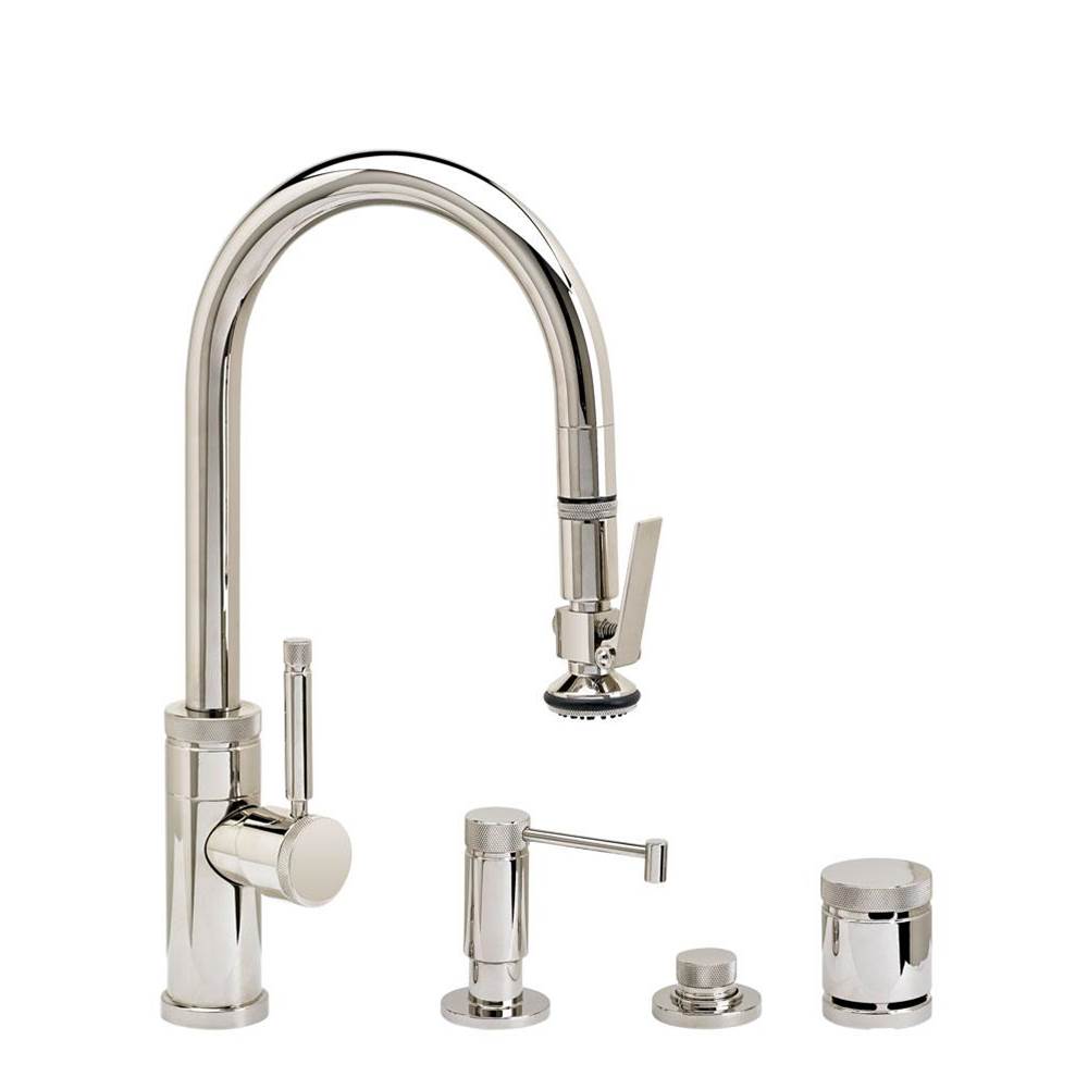 Waterstone - Waterstone Industrial Prep Size PLP Pulldown Faucet - Lever Sprayer - 4pc. Suite - Unlacquered Polished Brass
