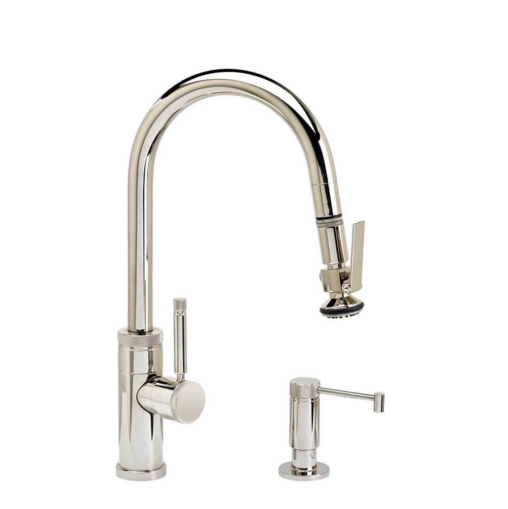 Waterstone - Waterstone Industrial Prep Size PLP Pulldown Faucet - Lever Sprayer - Angled Spout - 2pc. Suite - Unlacquered Polished Brass