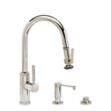 Waterstone - Waterstone Industrial Prep Size PLP Pulldown Faucet - Lever Sprayer - Angled Spout - 3pc. Suite - Unlacquered Polished Brass