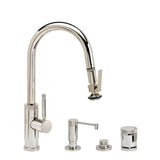 Waterstone - Waterstone Industrial Prep Size PLP Pulldown Faucet - Lever Sprayer - Angled Spout - 4pc. Suite - Unlacquered Polished Brass