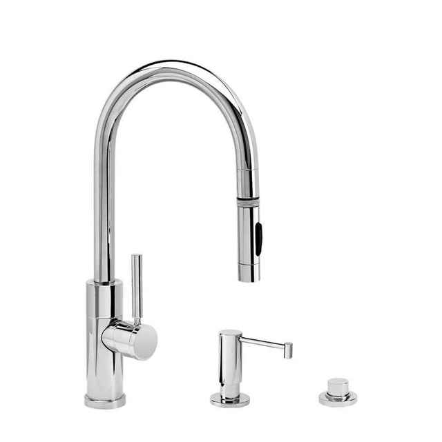 Waterstone - Waterstone Modern Prep Size PLP Pulldown Faucet - Toggle Sprayer - 3pc. Suite - Unlacquered Polished Brass