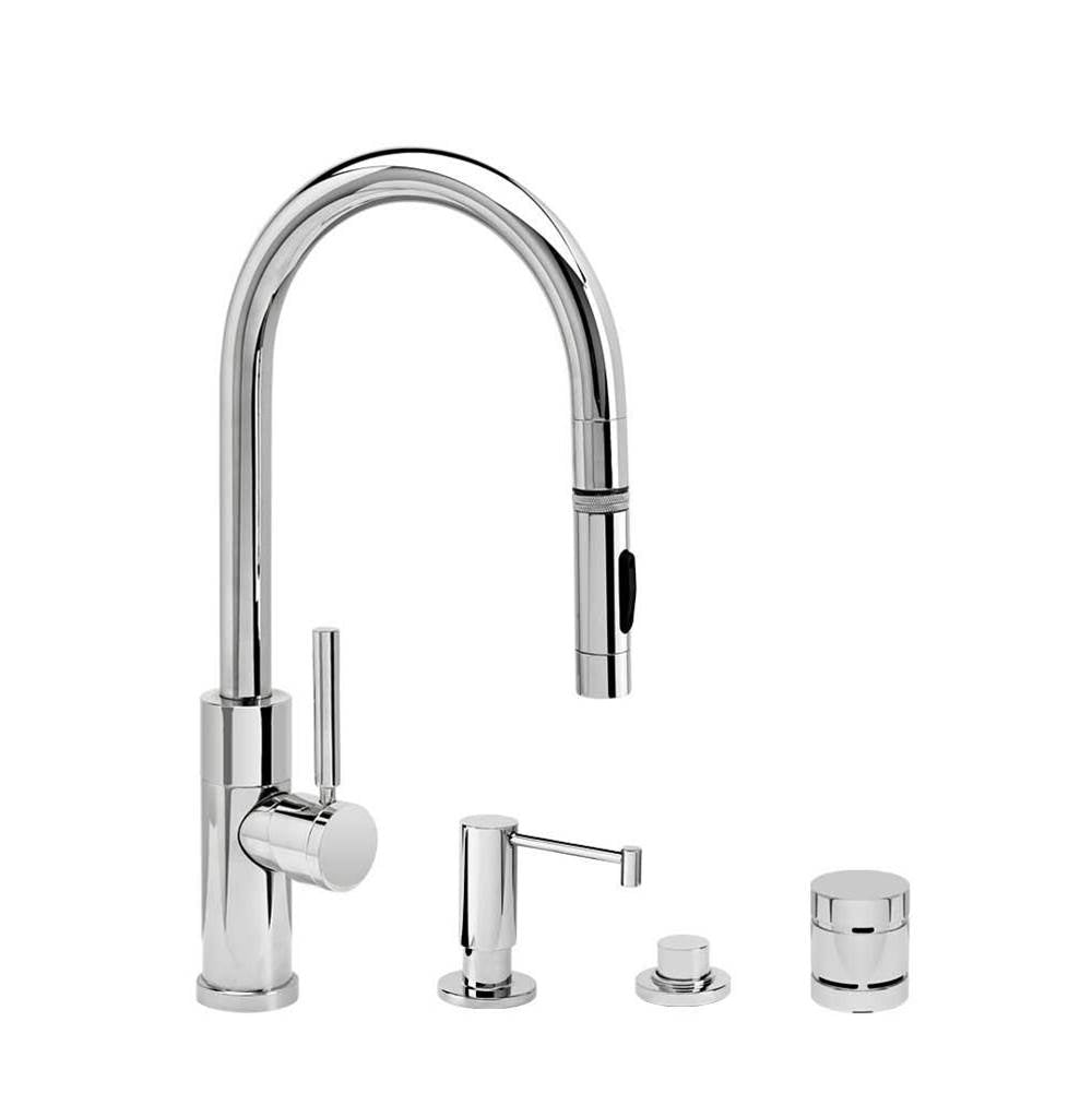 Waterstone - Waterstone Modern Prep Size PLP Pulldown Faucet - Toggle Sprayer - 4pc. Suite - Unlacquered Polished Brass