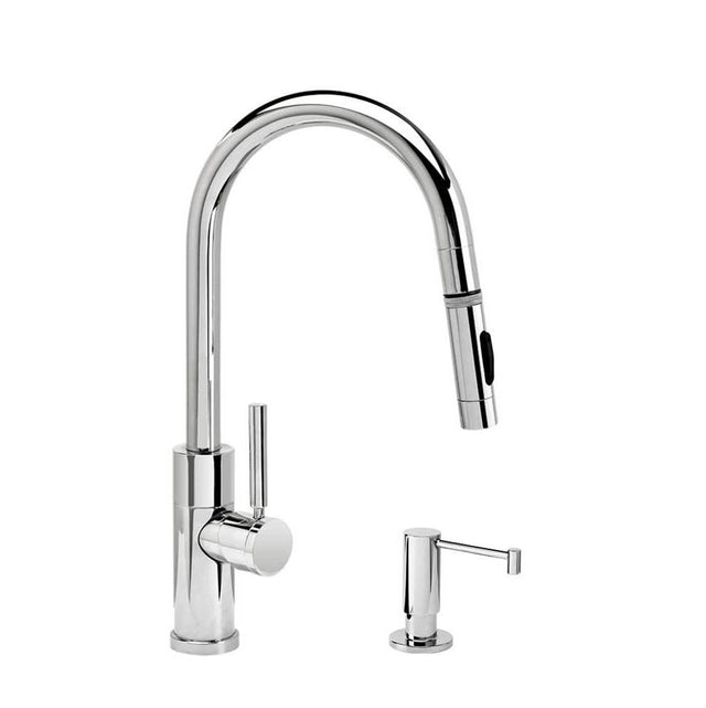 Waterstone - Waterstone Modern Prep Size PLP Pulldown Faucet - Toggle Sprayer - Angled Spout - 2pc. Suite - Unlacquered Polished Brass