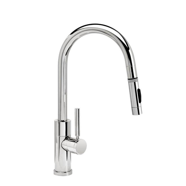 Waterstone - Waterstone Modern Prep Size PLP Pulldown Faucet - Toggle Sprayer - Angled Spout - Unlacquered Polished Brass