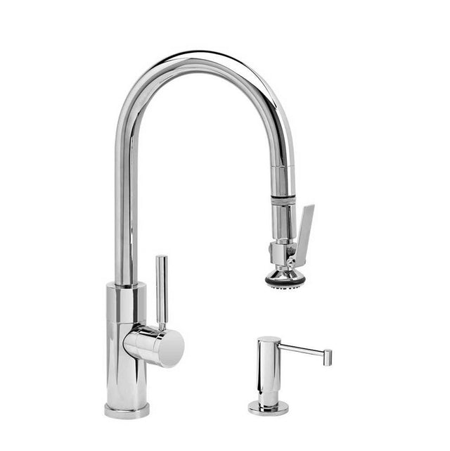 Waterstone - Waterstone Modern Prep Size PLP Pulldown Faucet - Lever Sprayer - 2pc. Suite - Unlacquered Polished Brass