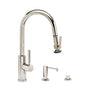 Waterstone - Waterstone Modern Prep Size PLP Pulldown Faucet - Lever Sprayer - Angled Spout - 3pc. Suite - Unlacquered Polished Brass