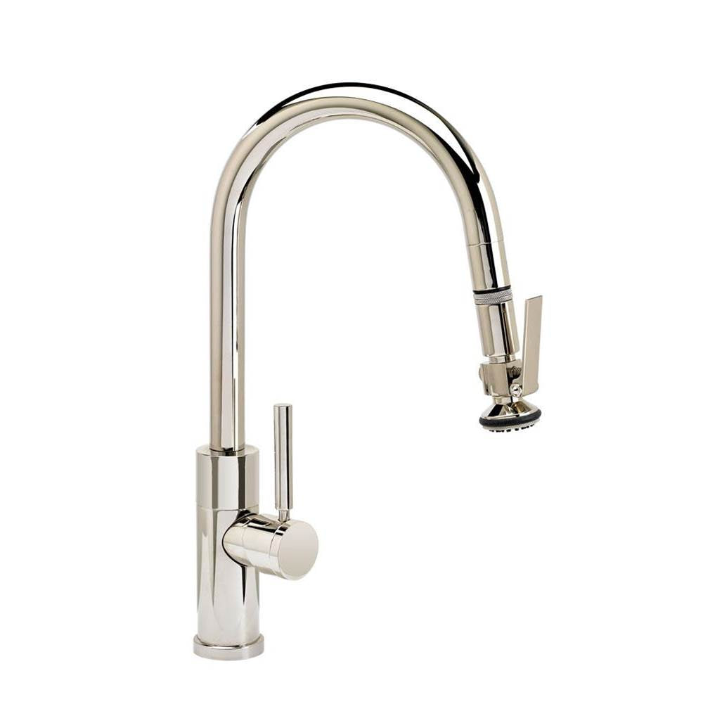 Waterstone - Waterstone Modern Prep Size PLP Pulldown Faucet - Lever Sprayer - Angled Spout - Unlacquered Polished Brass