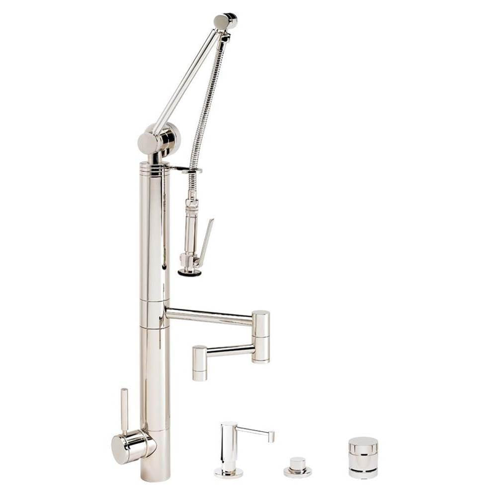 Waterstone - Waterstone Contemporary Gantry Pulldown Faucet - 12'' Articulated Spout - 4pc. Suite - Graphite
