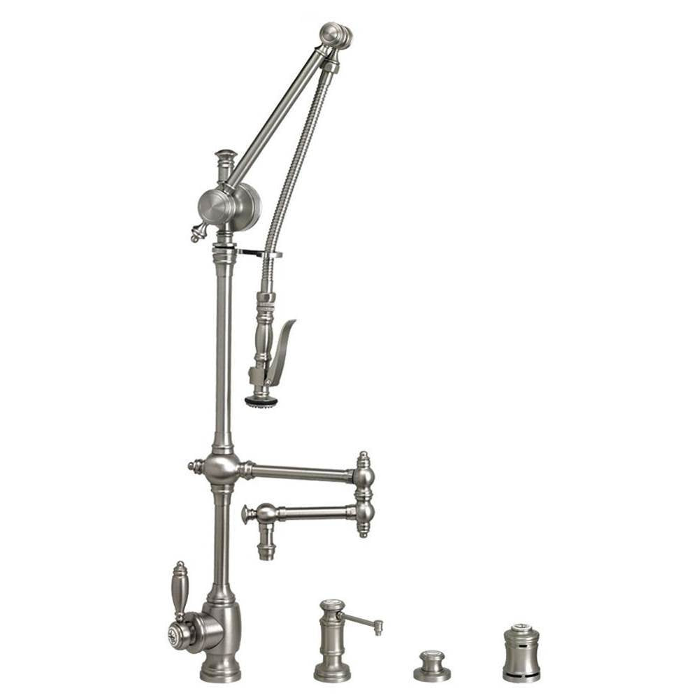 Waterstone - Waterstone Traditional Gantry Pulldown Faucet - 12'' Articulated Spout - 4pc. Suite - Graphite