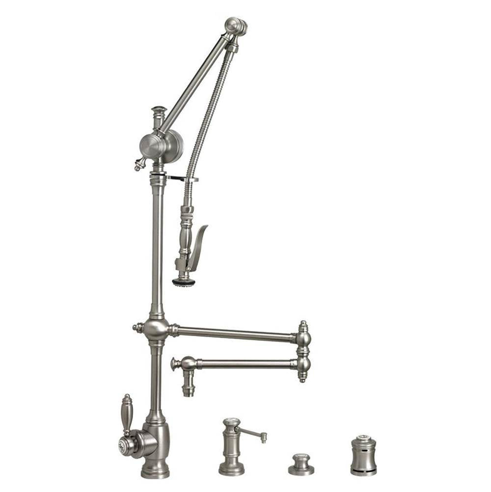 Waterstone - Waterstone Traditional Gantry Pulldown Faucet - 18'' Articulated Spout - 4pc. Suite - Graphite