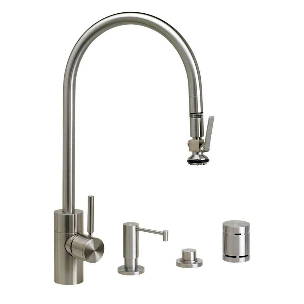 Waterstone - Waterstone Contemporary Extended Reach PLP Pulldown Faucet - Lever Sprayer - 4pc. Suite - Graphite