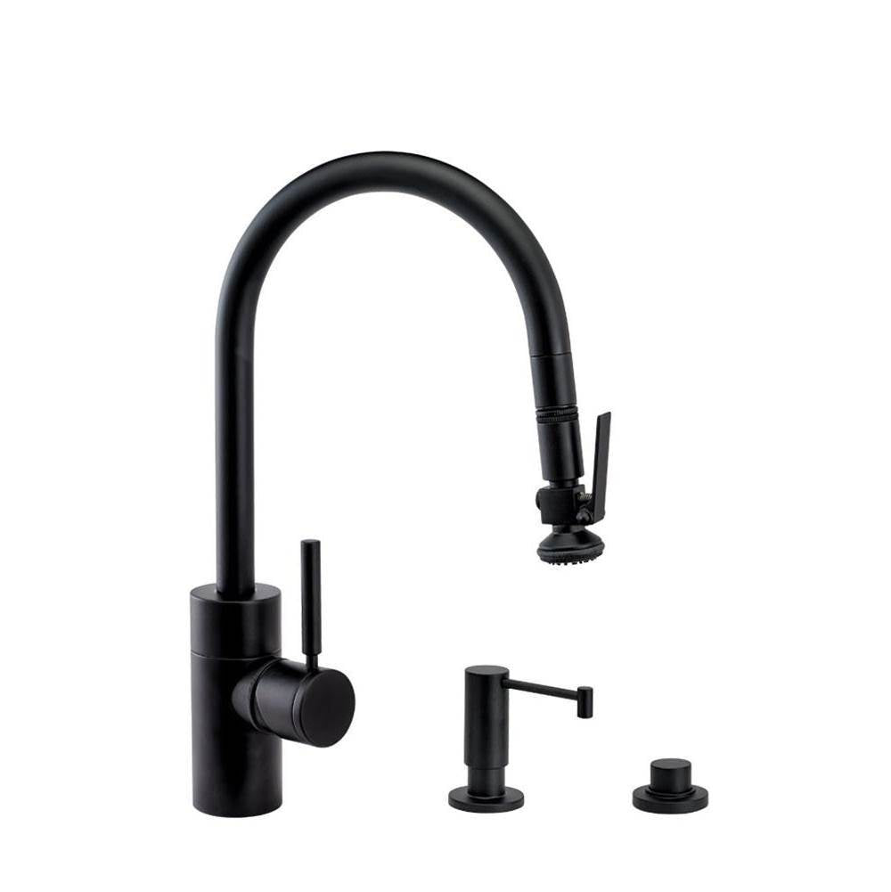 Waterstone - Waterstone Contemporary PLP Pulldown Faucet - Lever Sprayer - 3pc. Suite - Graphite
