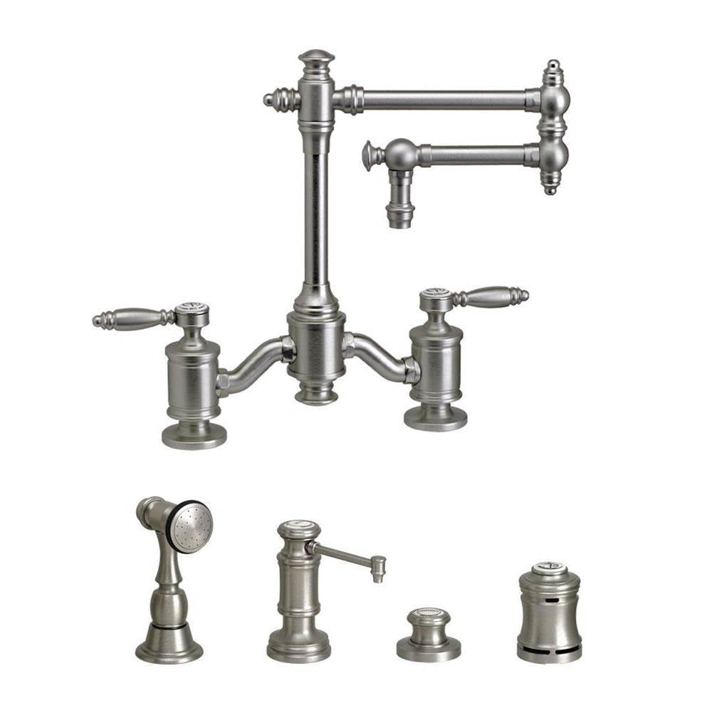 Waterstone - Waterstone Towson Bridge Faucet - 12'' Articulated Spout - Lever Handles - 4pc. Suite - Graphite