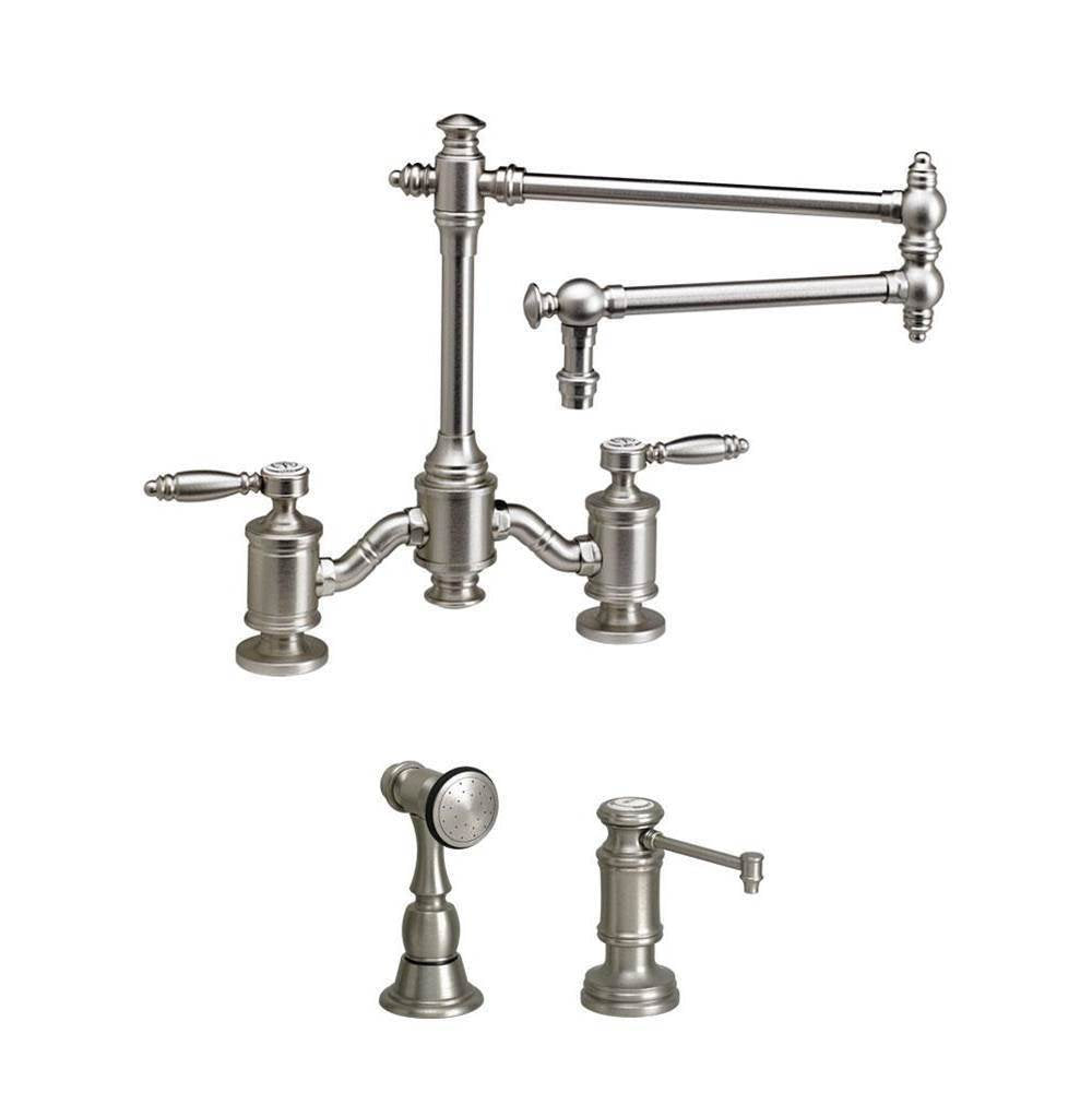 Waterstone - Waterstone Towson Bridge Faucet - 18'' Articulated Spout - Lever Handles - 2pc. Suite - Graphite