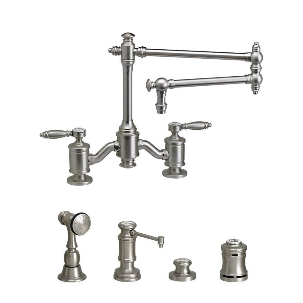 Waterstone - Waterstone Towson Bridge Faucet - 18'' Articulated Spout - Lever Handles - 4pc. Suite - Graphite