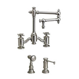 Waterstone - Waterstone Towson Bridge Faucet - 12'' Articulated Spout - Cross Handles - 2pc. Suite - Graphite