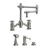 Waterstone - Waterstone Towson Bridge Faucet - 12'' Articulated Spout - Cross Handles - 3pc. Suite - Graphite