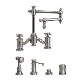 Waterstone - Waterstone Towson Bridge Faucet - 12'' Articulated Spout - Cross Handles - 4pc. Suite - Graphite
