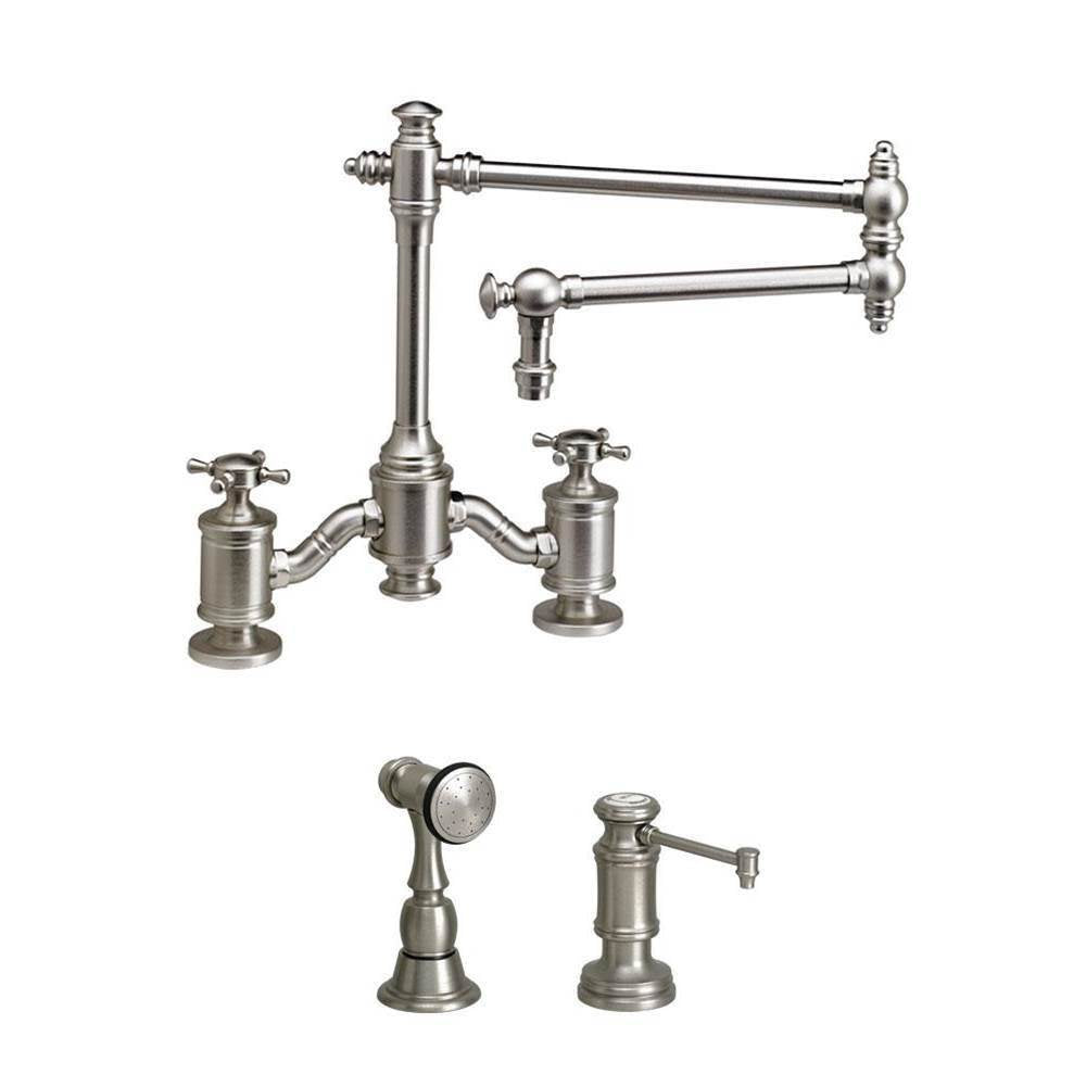 Waterstone - Waterstone Towson Bridge Faucet - 18'' Articulated Spout - Cross Handles - 2pc. Suite - Graphite