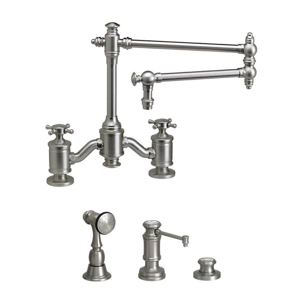 Waterstone - Waterstone Towson Bridge Faucet - 18'' Articulated Spout - Cross Handles - 3pc. Suite - Graphite