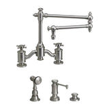 Waterstone - Waterstone Towson Bridge Faucet - 18'' Articulated Spout - Cross Handles - 3pc. Suite - Graphite