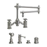 Waterstone - Waterstone Towson Bridge Faucet - 18'' Articulated Spout - Cross Handles - 4pc. Suite - Graphite