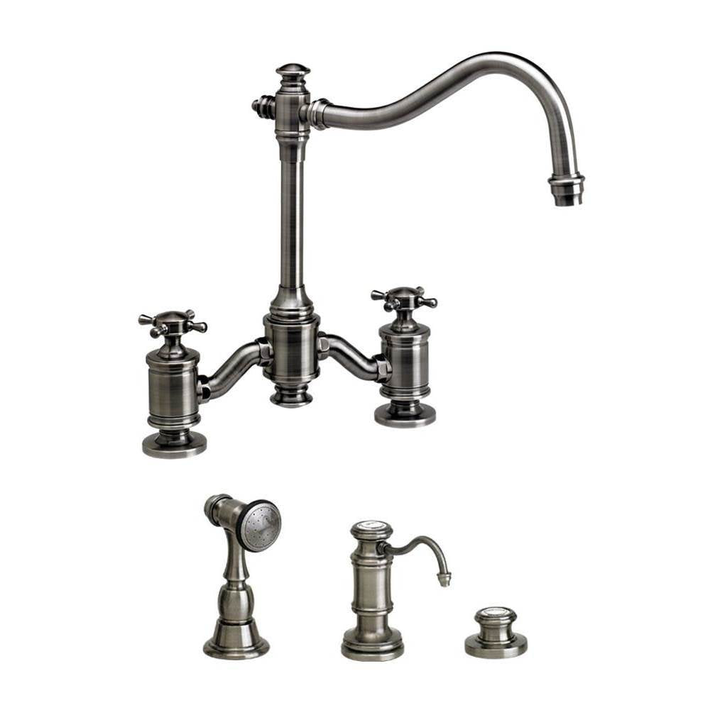 Waterstone - Waterstone Annapolis Bridge Faucet - Cross Handles - 3pc. Suite - Graphite