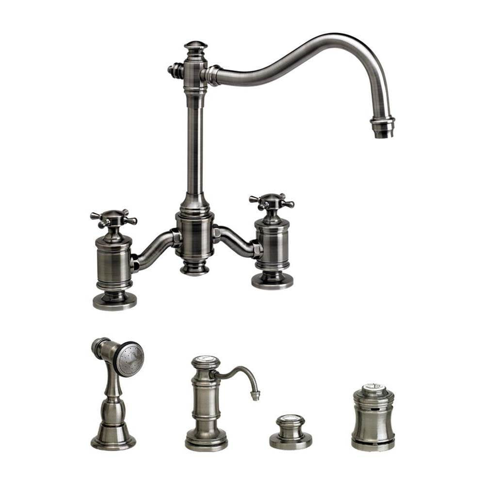 Waterstone - Waterstone Annapolis Bridge Faucet - Cross Handles - 4pc. Suite - Graphite