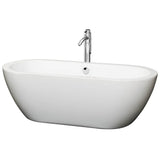 Wyndham Collection - Soho 68 Inch Freestanding Bathtub in White with Floor Mounted Faucet, Drain and Overflow Trim in Polished Chrome - White With Polished Chrome